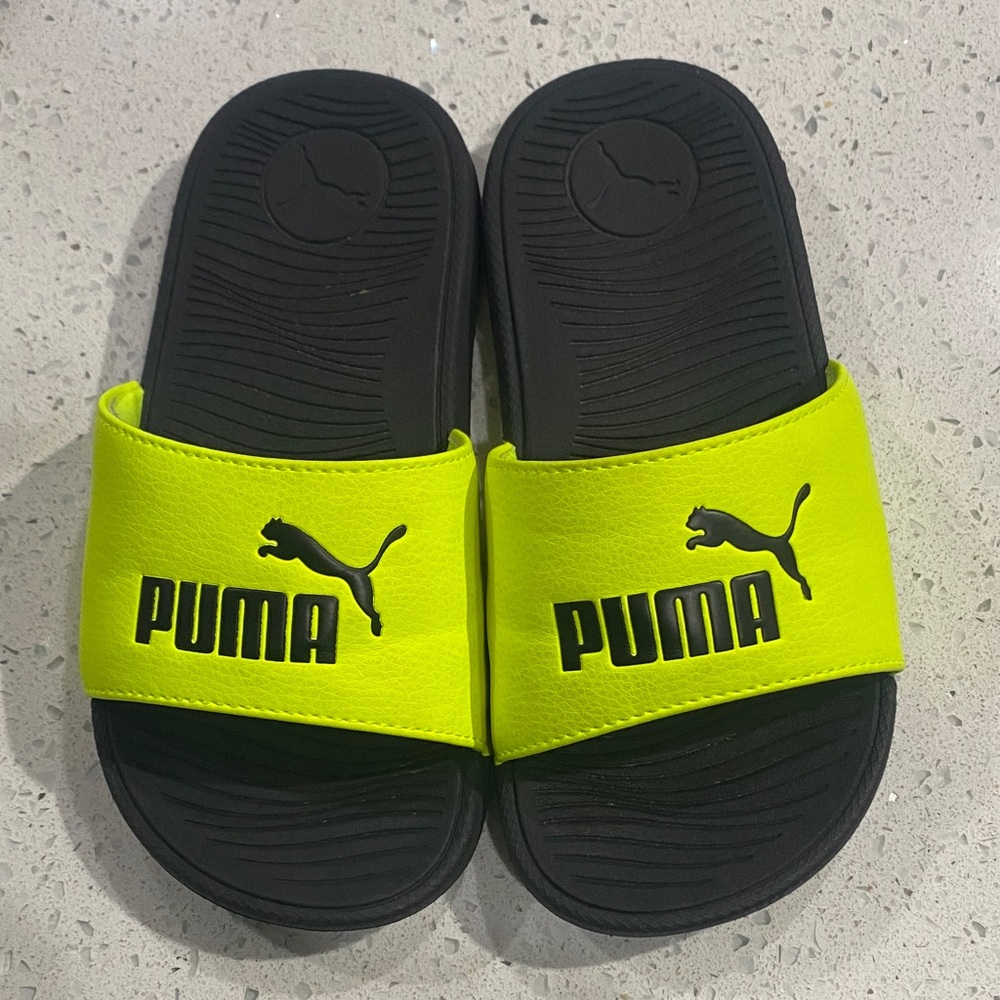 Puma Neon Green and Black Slide Sandals